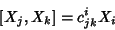 \begin{displaymath}[X_j,X_k]=c^i_{jk}X_i
\end{displaymath}