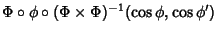 $\displaystyle \Phi \circ \phi \circ (\Phi \times
\Phi)^{-1}(\cos{\phi},\cos{\phi^\prime})$