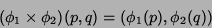 \begin{displaymath}
(\phi_1\times\phi_2)(p,q)=\left(\phi_1(p),\phi_2(q)\right)
\end{displaymath}