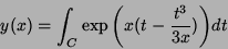 \begin{displaymath}
y(x)=\int_{C}\exp{\left(x(t-\frac{t^3}{3x})\right)}dt
\end{displaymath}