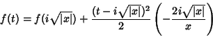 \begin{displaymath}
f(t)=f(i\sqrt{\vert x\vert})+\frac{(t-i\sqrt{\vert x\vert})^2}{2}\left(-\frac{2i\sqrt{\vert x\vert}}{x}\right)
\end{displaymath}