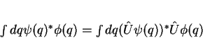 \begin{displaymath}
\int dq \psi(q)^* \phi(q) = \int dq (\hat{U}\psi(q))^*
\hat{U}\phi(q)
\end{displaymath}