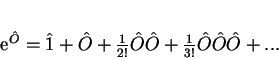 \begin{displaymath}
e^{\hat{O}}=\hat{1} + \hat{O} + \frac{1}{2!}\hat{O}
\hat{O} + \frac{1}{3!}\hat{O}\hat{O}\hat{O}+...
\end{displaymath}