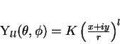 \begin{displaymath}
Y_{ll}(\theta, \phi)= K \left(\frac{x+iy}{r}\right)^l
\end{displaymath}