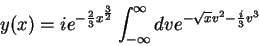 \begin{displaymath}
y(x)=ie^{-\frac{2}{3}x^{\frac{3}{2}}}\int_{-\infty}^{\infty}dv
e^{-\sqrt{x}v^2-\frac{i}{3}v^3}
\end{displaymath}