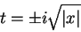 \begin{displaymath}
t=\pm i \sqrt{\vert x\vert}
\end{displaymath}