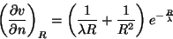 \begin{displaymath}
\left(\frac{\partial v}{\partial n}\right)_{R}=
\left(\frac{1}{\lambda R}+\frac{1}{R^2}\right)e^{-\frac{R}{\lambda}}
\end{displaymath}