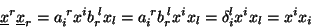 \begin{displaymath}\
\underline{x}^r\underline{x}_r=a_i^{\;r}x^ib_r^{\;l}x_l=a_i^{\;r}b_r^{\; l}x^ix_l
=\delta_i^lx^ix_l=x^ix_i
\end{displaymath}