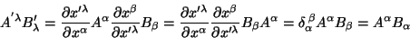 \begin{displaymath}\
A^{'\lambda}B'_{\lambda}=\frac{\partial x'^{\lambda}}{\pa...
...a_{\alpha}^{\; \beta}A^{\alpha}B_{\beta}=A^{\alpha}B_{\alpha}
\end{displaymath}