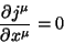 \begin{displaymath}\
\frac{\partial j^{\mu}}{\partial x^{\mu}}=0
\end{displaymath}