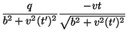 $\displaystyle \frac{q}{b^2+v^2(t')^2}\frac{-vt}{\sqrt{b^2+v^2(t')^2}}$