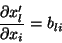 \begin{displaymath}\
\frac{\partial x_l'}{\partial x_i}=b_{li}
\end{displaymath}