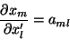 \begin{displaymath}\
\frac{\partial x_m}{\partial x_l'}=a_{ml}
\end{displaymath}