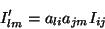 \begin{displaymath}\
I_{lm}'=a_{li}a_{jm}I_{ij}
\end{displaymath}